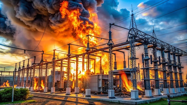 a fire burning in a building with flames in the background