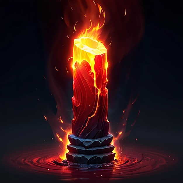 a fire burning in a fountain with flames and a fire