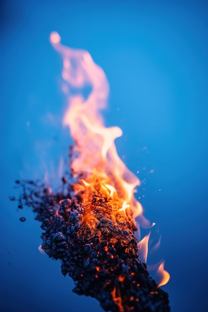 A fire burns in a blue background.