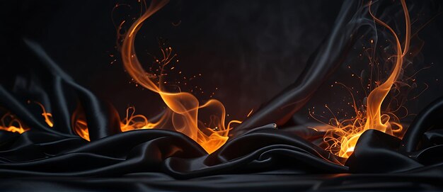 a fire burns in a dark background with flames and a black background