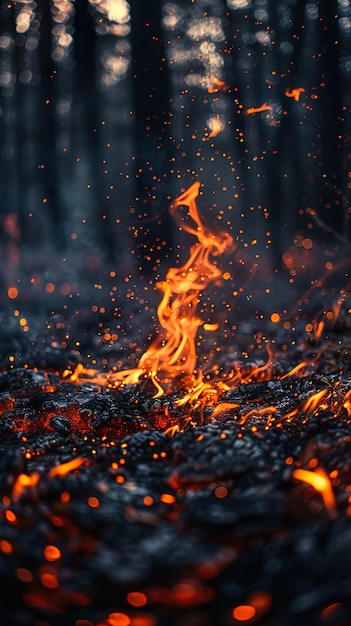 a fire burns in a forest with a fire burning in the background