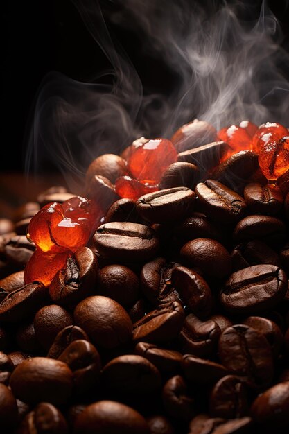 Photo a fire burns in a pile of coffee beans