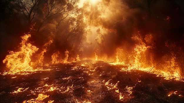 a fire burns through a desert landscape