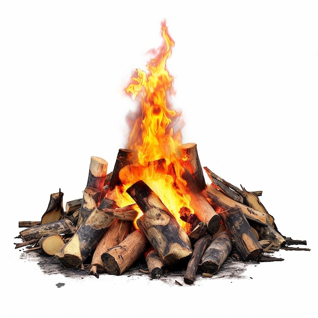 A fire burns in a white background with a white background