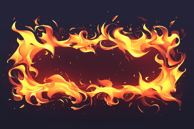 Fire cartoon frame on dark background Burning flame in darkness with bright red and yellow heat