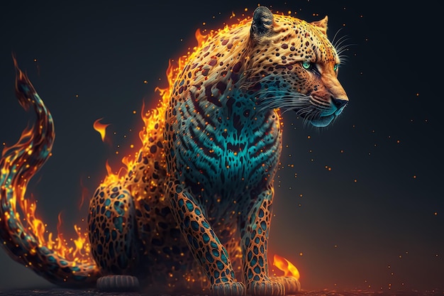 Fire cheetah isolated. AI Generated