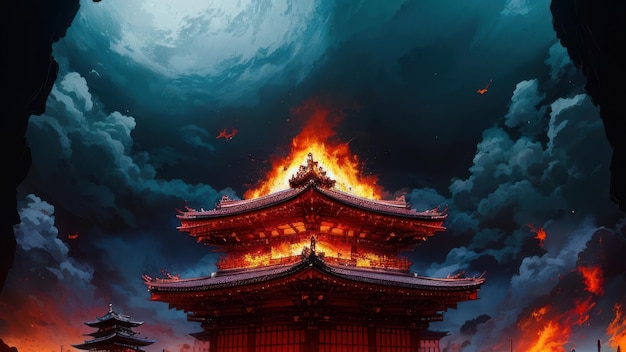 A fire on a chinese temple