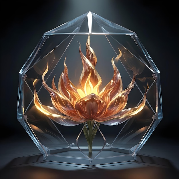 a fire in a cube that is made of glass