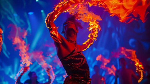 Photo fire dancer with amazing hair and costume