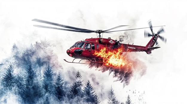 Fire Department Helicopter Extinguishing Forest Fire