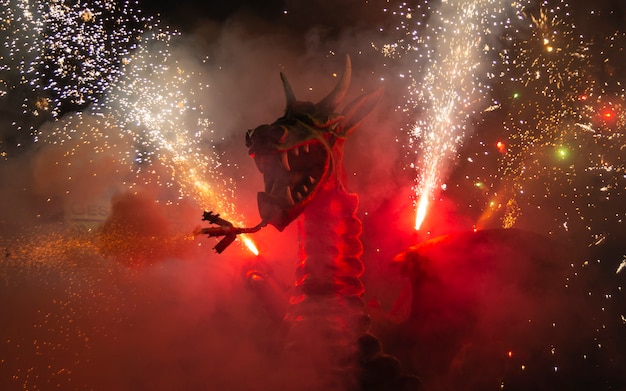 Fire Dragon with fireworks