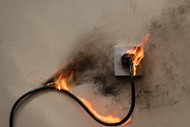 On fire electric wire plug Receptacle