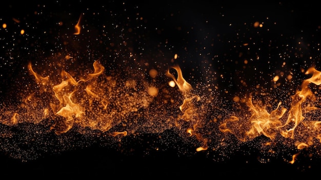 Fire embers particles over black background Fire sparks background Abstract dark glitter fire particles lights