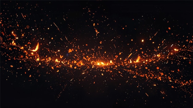 Fire embers particles over black background Fire sparks background Abstract dark glitter fire