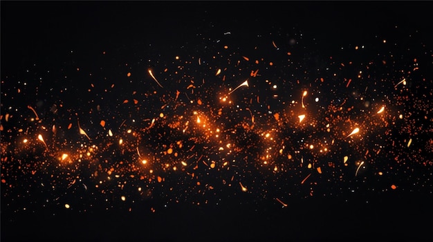 Fire embers particles over black background Fire sparks background Abstract dark glitter fire