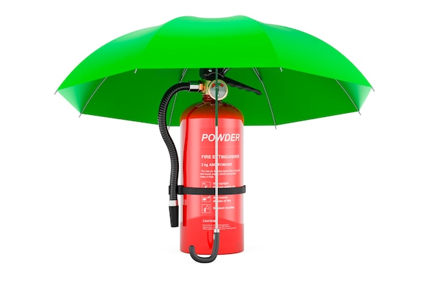 Fire extinguisher under umbrella 3D rendering