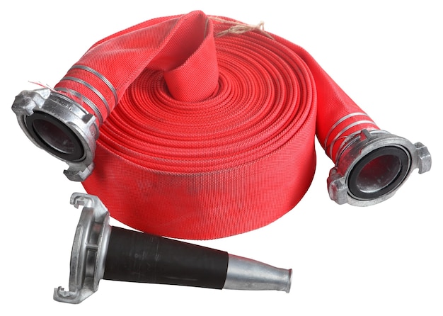 Fire Fighter Industry, Red Fire hose winder roll  reels, fire fighting hose are used for high pressure water spraying, with aluminum nozzle and connecting coupler.