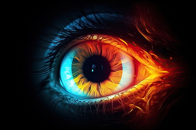 A fire and fire eye with a blue and orange eye