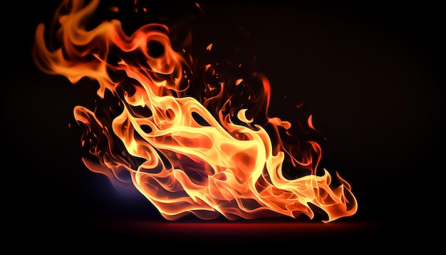 Fire flames on black background Abstract blaze fire flame texture background Generative AI