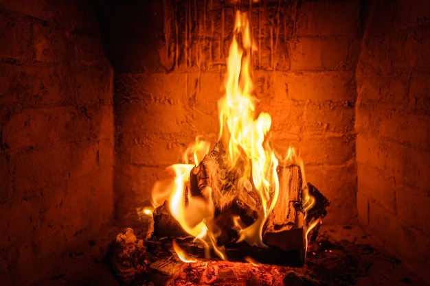 Fire flames in fireplace background