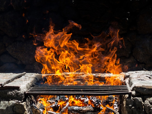 Fire flames on grill rack