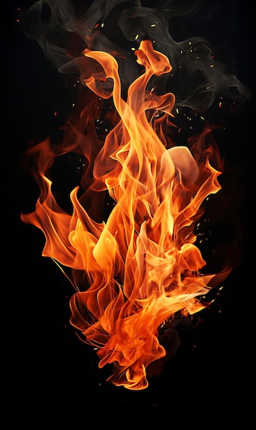 Fire flames isolated on black background