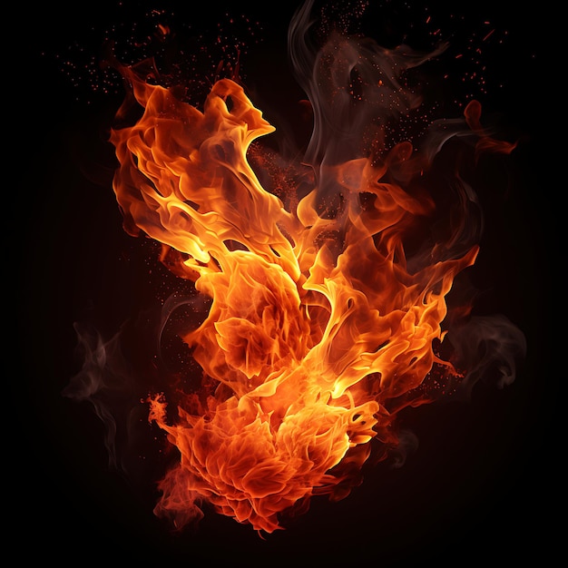 Fire flames isolated on black background