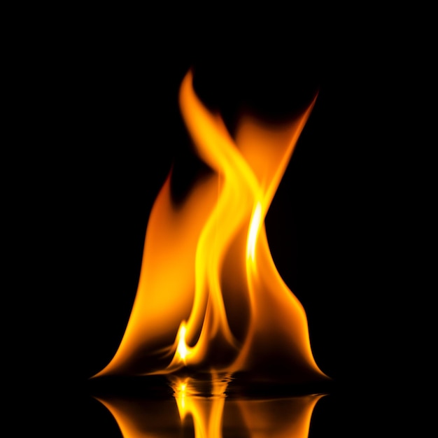 fire flames with reflection on black background