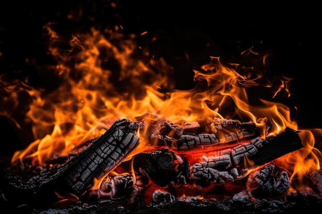 Fire flames with sparks on a black background