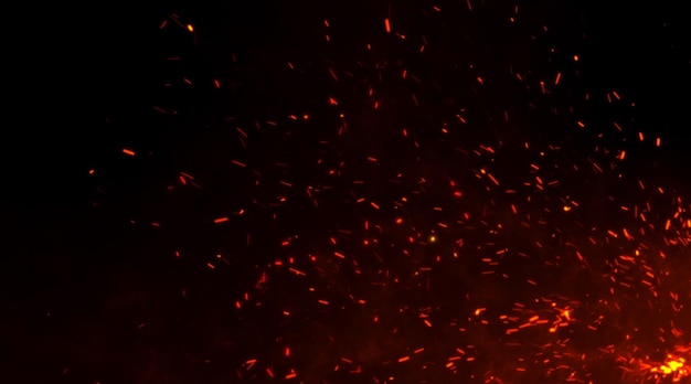 Fire glowing particles on black background