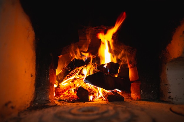 Fire hearth of russian oven in traditional village house