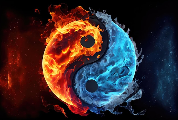 Fire and Ice climate in the Yin and Yang on dark background Abstract and Contrast symbol concept Generative AI