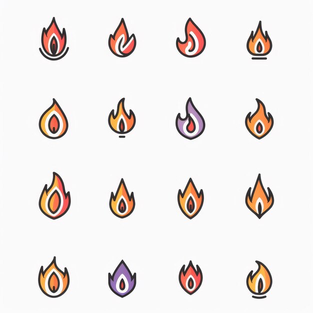 Photo fire icon flame bonfire sign campfire symbol burn graphic element fire emblem grill pictogram