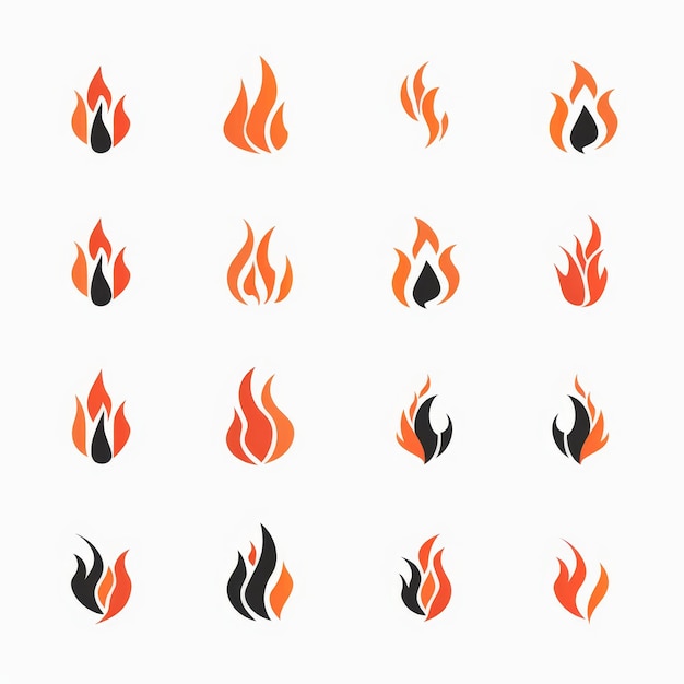 Photo fire icon flame bonfire sign campfire symbol burn graphic element fire emblem grill pictogram