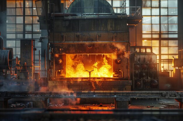 Photo a fire in a metal factory with a large fire inside