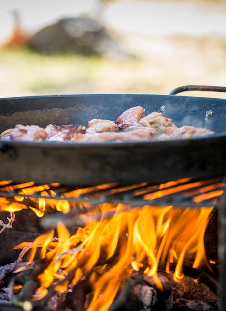 The fire needed to cook a barbecue