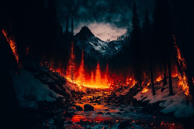 Fire at night cinematic art