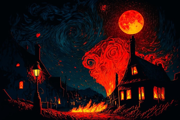 Fire at night cinematic art