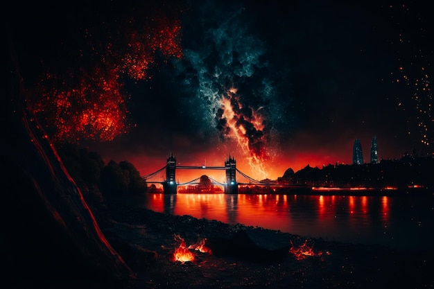 Fire at night milkyway London England