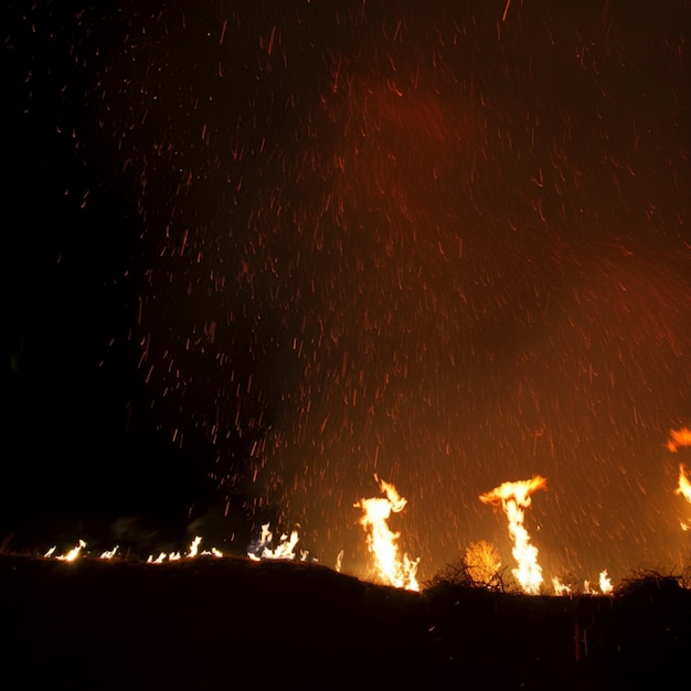 Photo a fire in the night with a sign that says quot fire quot