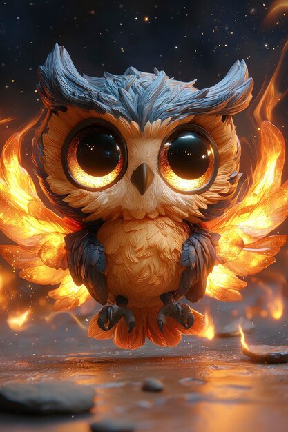 Photo fire owl with big eyes