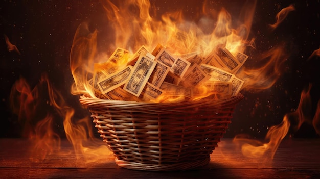 Fire Pile Of Dollars In A Basket Igniting The Passion For Financial Prosperity Generative AI