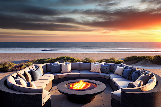 Fire pit and furniture on modern luxury mountain