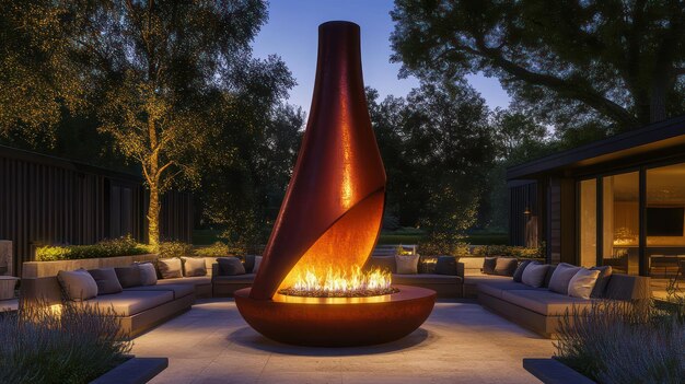 Photo a fire pit in a park with a fire pit in the background