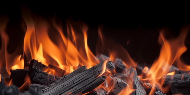 A fire pit with a black background and a flame in the foreground.