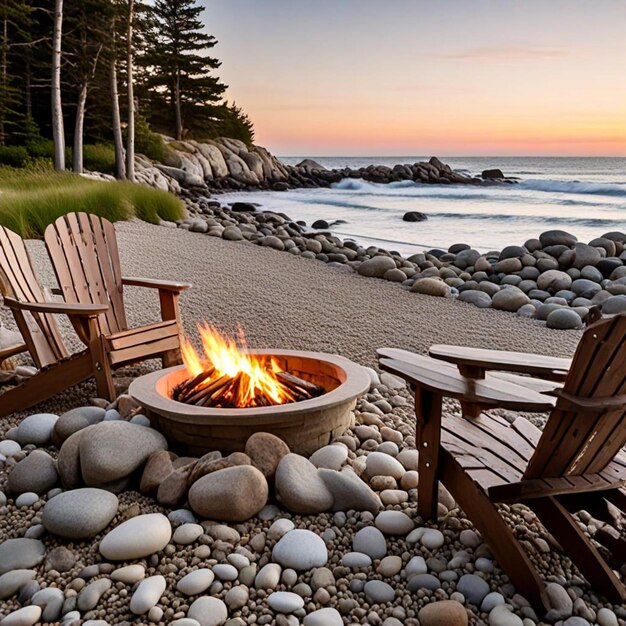 Photo a fire pit with chairs and a fire pit on the beach