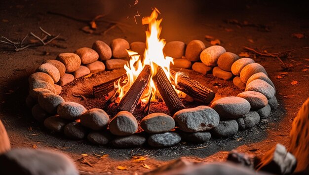 Photo a fire pit with a fire in the background