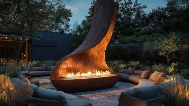 Photo a fire pit with a fire pit in the middle