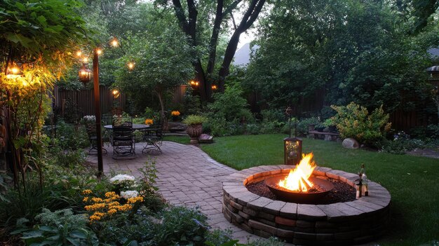 a fire pit with a fire place in the middle of it