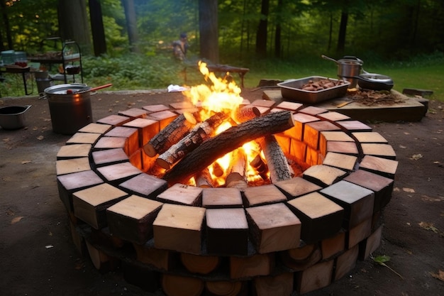 Fire pit with skewers roasting marshmallows for smores